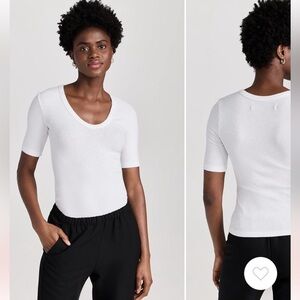 Enza Costa Textured Fit Half Sleeve Scoop Tee